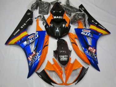 Custom 2006-2007 Yamaha R6 Motorcycle Fairings - Orange Blue Glossy Black Castrol UK