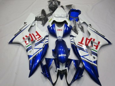 Custom 2006-2007 Yamaha R6 Motorcycle Fairings - White Blue Red Fiat Motul Michelin UK
