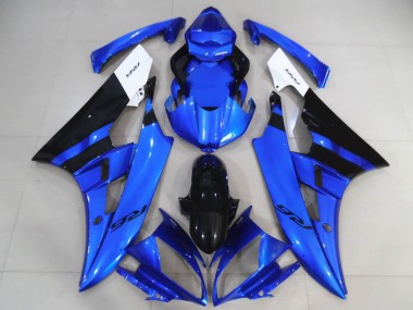 Custom 2006-2007 Yamaha R6 Motorcycle Fairings - White Blue Glossy Black UK