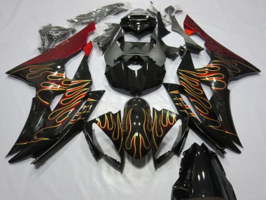 Custom 2008-2016 Yamaha R6 Motorcycle Fairings - Red Glossy Black Gold Flame UK
