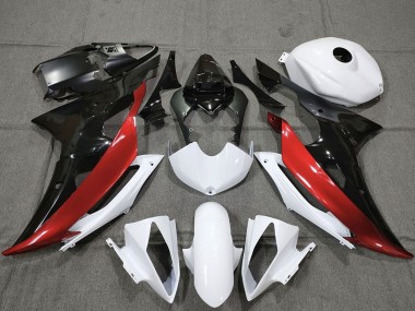 Custom 2008-2016 Yamaha R6 Motorcycle Fairings - White Red Glossy Black UK