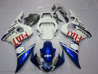 Custom 2003-2004 Yamaha R6 Motorcycle Fairings - White Blue Red Fiat Motul Dunlop UK