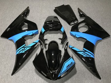 Custom 2003-2004 Yamaha R6 Motorcycle Fairings - Glossy Black Light Blue UK