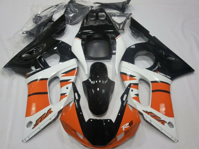 1998-2002 Yamaha R6 Motorcycle Fairings - White Orange Glossy Black UK