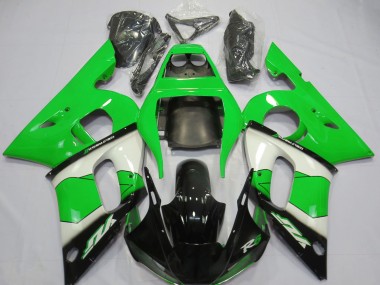 Custom 1998-2002 Yamaha R6 Motorcycle Fairing - Green White Glossy Black UK