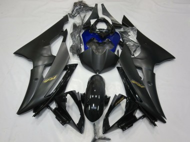 Custom 2008-2016 Yamaha R6 Motorcycle Fairings - Glossy Black Matte Black Blue Gold Decals UK