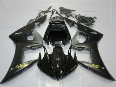 Custom 2003-2004 Yamaha R6 Motorcycle Fairings - Glossy Black Matte Black Gold Decals UK