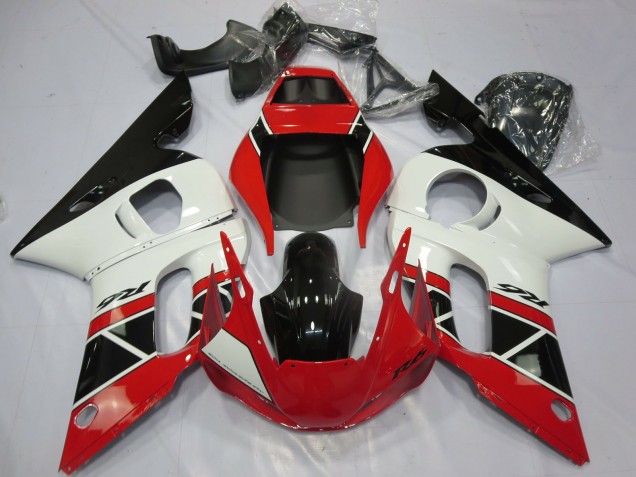 1998-2002 Yamaha R6 Motorcycle Fairings - Red White Glossy Black OEM Style UK