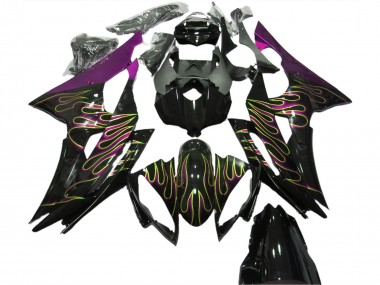 Custom 2008-2016 Yamaha R6 Motorcycle Fairings - Purple Glossy Black Gold Flame UK