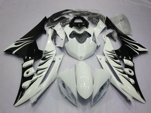 2008-2016 Yamaha R6 Motorcycle Fairings - White Glossy Black Flame UK