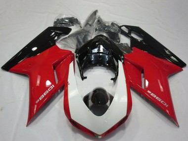 Custom 2007-2014 Ducati 1098 Motorcycle Fairings - Red White Glossy Black UK