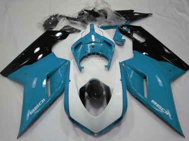 Custom 2007-2014 Ducati 1098 Motorcycle Fairings - Blue White Glossy Black UK