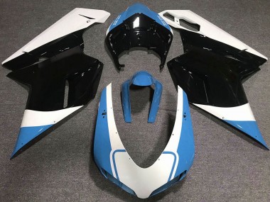 Custom 2007-2014 Ducati 848 1098 1198 Motorcycle Fairings - White Blue Glossy Black UK