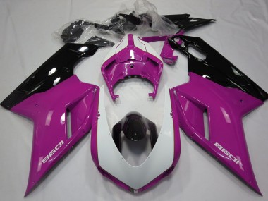 Custom 2007-2014 Ducati 1098 Motorcycle Fairings - Pink White Glossy Black UK