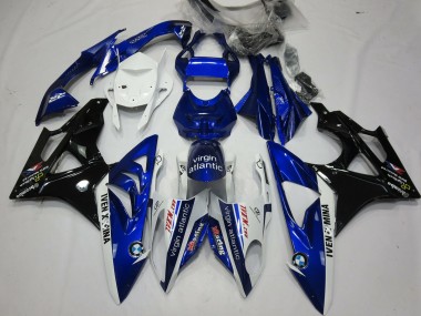 Custom 2009-2014 BMW S1000RR Motorcycle Fairings - White Blue Glossy Black Virgin Atlantic UK