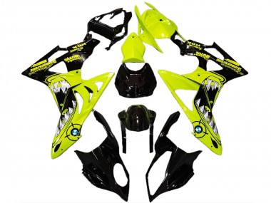 Custom 2009-2014 BMW S1000RR Motorcycle Fairings - High Viz Yellow Glossy Black Shark UK