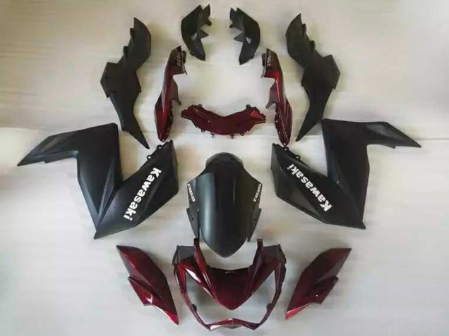 2015-2016 Kawasaki Z250/Z300 Motorcycle Fairings - Matte Black Maroon Red UK