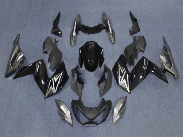 2015-2016 Kawasaki Z250/Z300 Motorcycle Fairings - Glossy Black Silver UK