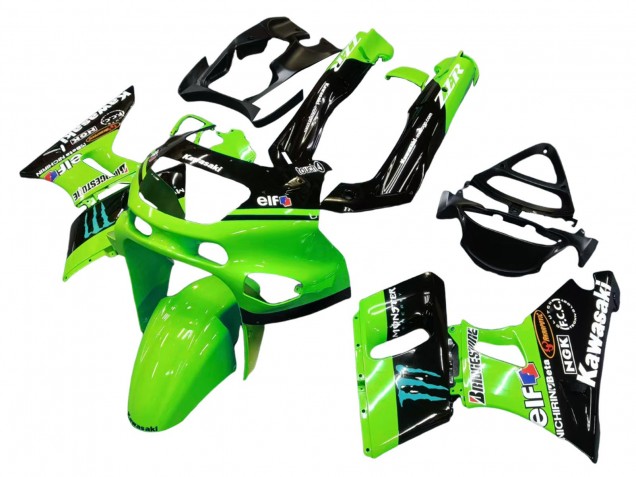 1998-2003 Kawasaki ZZR600 Motorcycle Fairings - Green Glossy Black Blue Monster Elf Touch4 Bridgestone UK