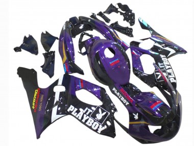 Custom 1996-2007 Yamaha YZF600R Thundercat Motorcycle Fairings - Dark Purple Black White Rizoma Playboy UK