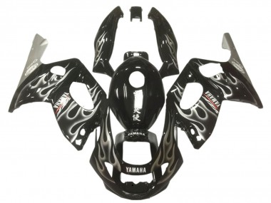 Custom 1996-2007 Yamaha YZF600R Thundercat Motorcycle Fairings - Glossy Black Silver Flame UK