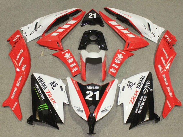 2012-2014 Yamaha TMAX530 Motorcycle Fairings - White Red Black Monster 21 UK