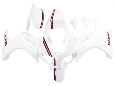 Custom 2003-2013 Suzuki SV650 Motorcycle Fairings - White with Dark Red Lines UK