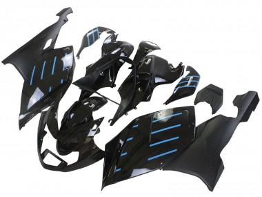 Custom 2005-2010 BMW K1200S Motorcycle Fairings - Glossy Black Matte Black Blue Lines UK