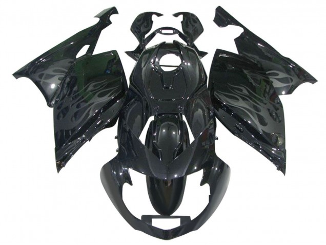 2005-2010 BMW K1200S Motorcycle Fairings - Glossy Black Grey Flame UK