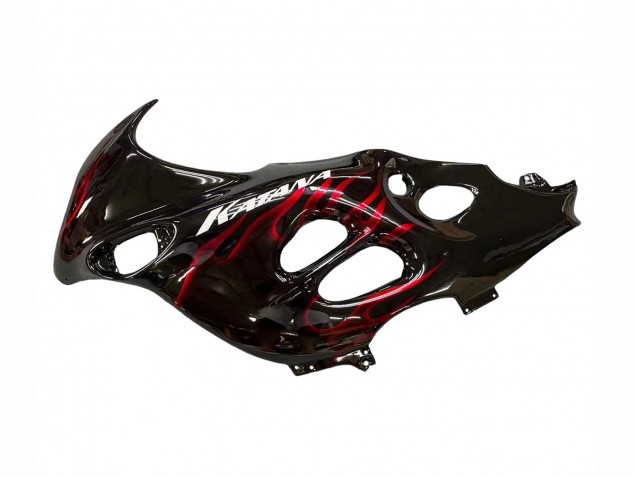 2004-2006 Suzuki GSX600F/GSX750F Motorcycle Fairings - Glossy Black Red Flame UK
