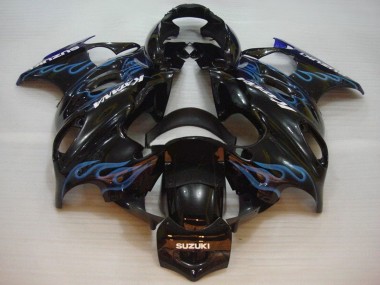 Custom 2004-2006 Suzuki GSX600F/GSX750F Motorcycle Fairings - Glossy Black Blue Flame UK