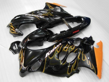 Custom 2004-2006 Suzuki GSX600F/GSX750F Motorcycle Fairings - Glossy Black Orange Flame Katana UK