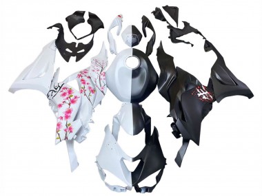Custom 2023-2025 Kawasaki ZX6R Motorcycle Fairings - Black White with Flower UK