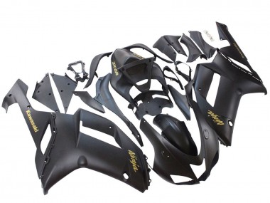 Custom 2007-2008 Kawasaki ZX6R Motorcycle Fairings - Matte Black with Yellow Logo Ninja UK