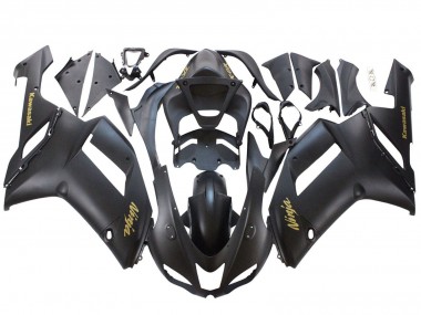 Custom 2007-2008 Kawasaki ZX6R Motorcycle Fairings - Matte Black with Yellow Logo Ninja UK