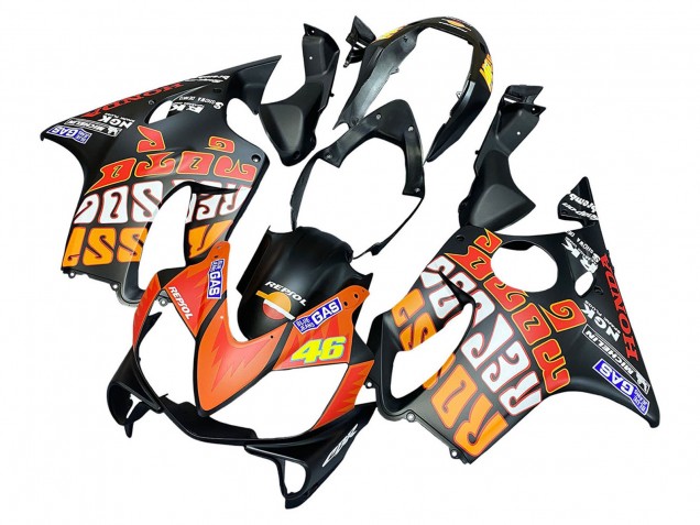2004-2007 Honda CBR600 F4i Motorcycle Fairings - Matte Black Orange Rossi UK