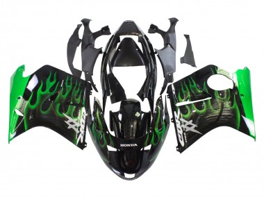 Custom 1996-2007 Honda CBR1100XX Blackbird Motorcycle Fairing - Glossy Black Green Flame UK