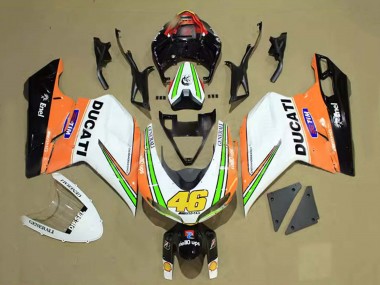 Custom 2007-2014 Ducati 848/1098/1198 Motorcycle Fairings - White Orange Green Glossy Black Tim 46 UK