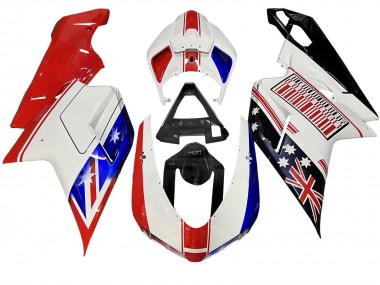 Custom 2007-2014 Ducati 848/1098/1198 Motorcycle Fairings - White Red Blue Glossy Black UK