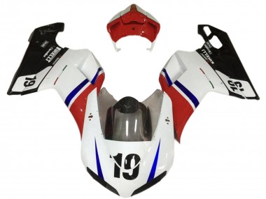 Custom 2007-2014 Ducati 848/1098/1198 Motorcycle Fairings - White Red Blue Glossy Black 19 UK