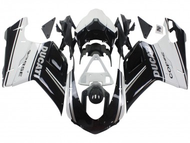 Custom 2007-2014 Ducati 848/1098/1198 Motorcycle Fairings - White Glossy Black Corse UK