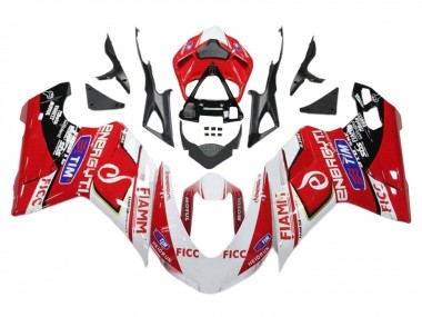 Custom 2011-2014 Ducati 1199 Motorcycle Fairings - White Red Glossy Black Ficc Fiamm UK