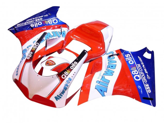 1993-2005 Ducati 748/916/996/998 Motorcycle Fairings - White Red Blue Air Waves UK