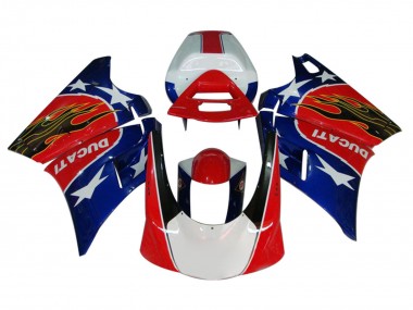 Custom 1993-2005 Ducati 748/916/996/998 Motorcycle Fairings - White Red Blue Glossy Black Flame UK