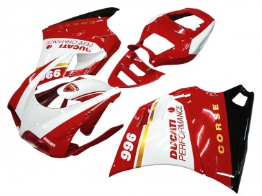 Custom 1993-2005 Ducati 996 Motorcycle Fairings - White Red Gold Glossy Black Corse Performance UK