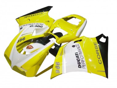 Custom 1993-2005 Ducati 996 Motorcycle Fairing - White Yellow Glossy Black Corse Performance UK