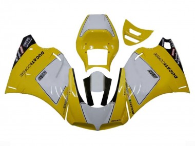 Custom 1993-2005 Ducati 996 Motorcycle Fairings - White Yellow Glossy Black Corse Performance UK