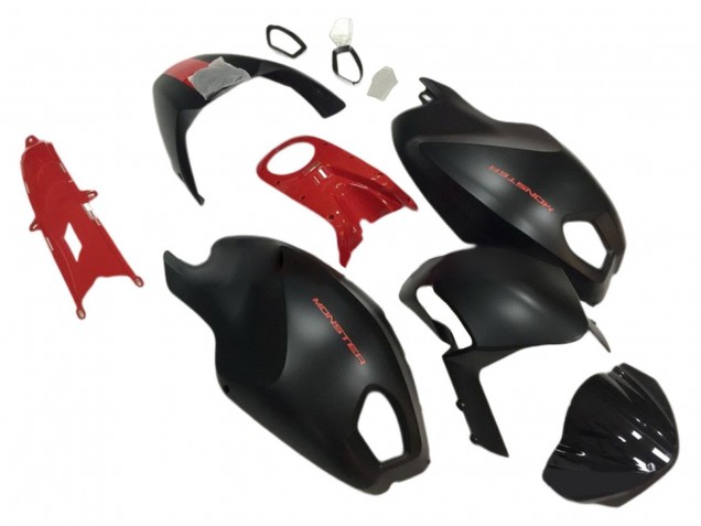 2008-2012 Ducati Monster 696 796 1100 1100S Motorcycle Fairings - Red Matte Black Monster UK
