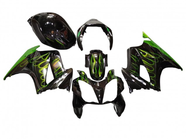 2002-2013 Honda VFR 800 Motorcycle Fairings - Glossy Black Green Flame UK