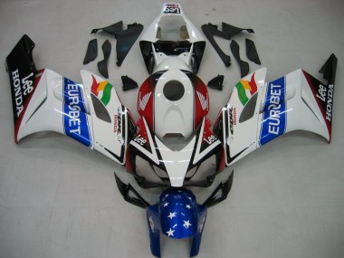 Custom 2004-2005 Honda CBR1000RR Motorcycle Fairings - White Blue Red Glossy Black Star EuroBet Lee UK
